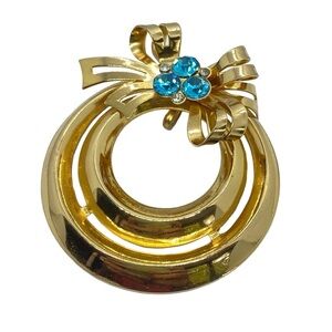 CORO Blue Rhinestone Goldtone 1940s Pendant